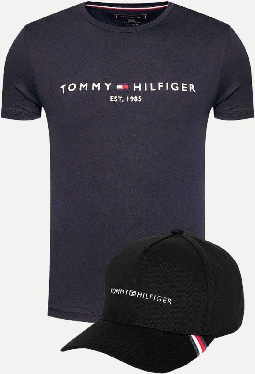 Imagem principal Kit Tommy Hilfiger Camiseta Masculina Core Logo Tee Marinho e Boné Uptown Cap preto Tommy Hilfiger preto