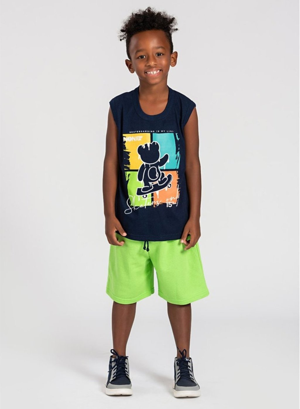 Imagem principal Infantil - Conjunto Curto Menino Regata e Bermuda Urso Skatista Molekada azul Molekada azul