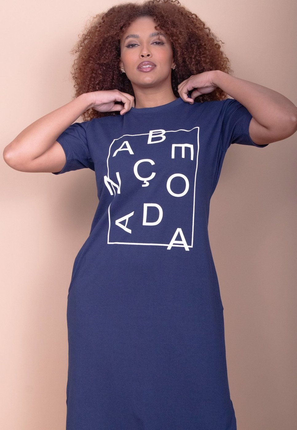 Vestido Cabanafree Midi Algodão Manga Curta Moda Evangélica Marinho