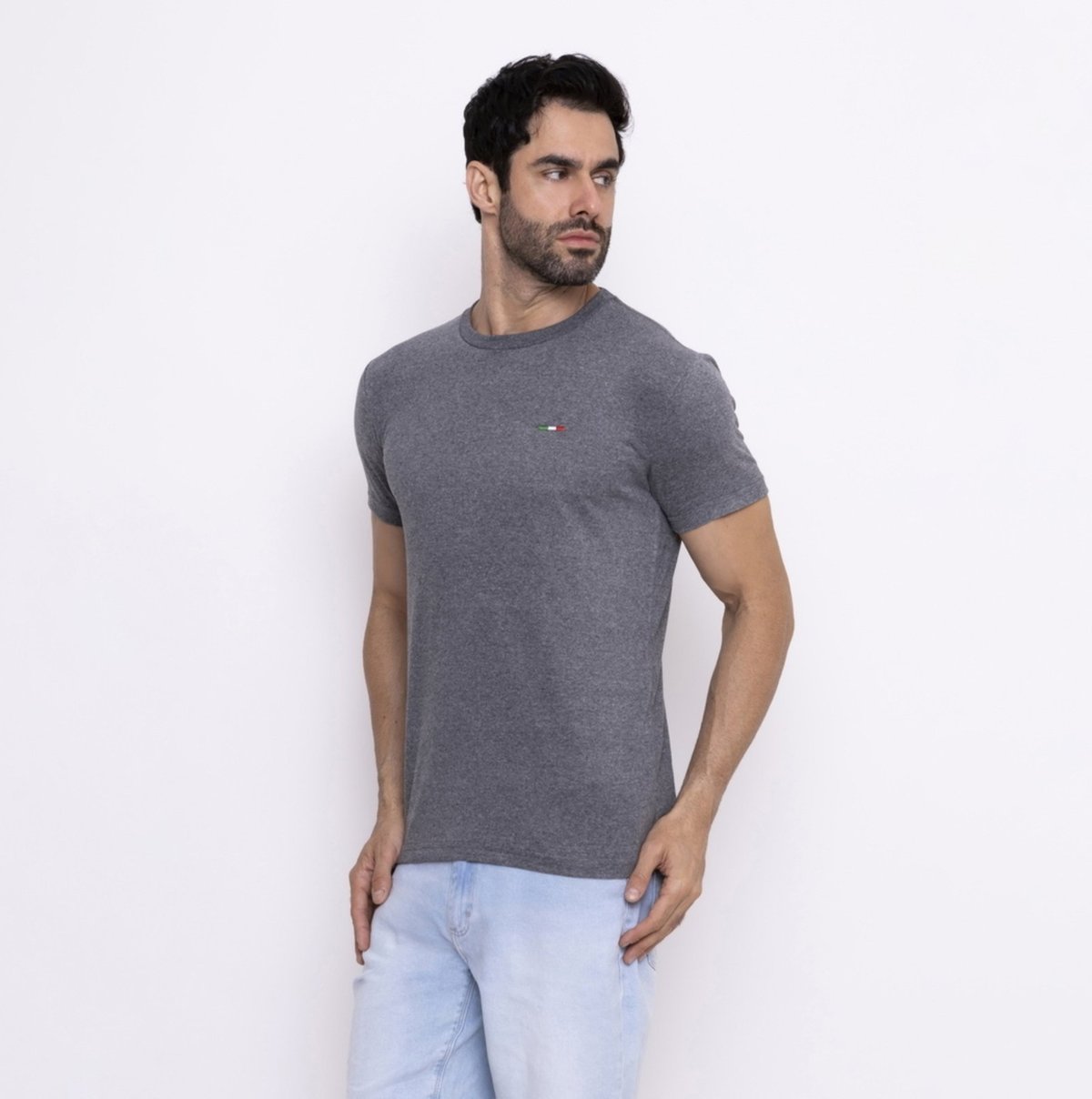 Imagem principal Camiseta Masculina Básica FMF com Bordado no Estilo Tommy Algodão Premium Itália Chumbo cinza FMF cinza