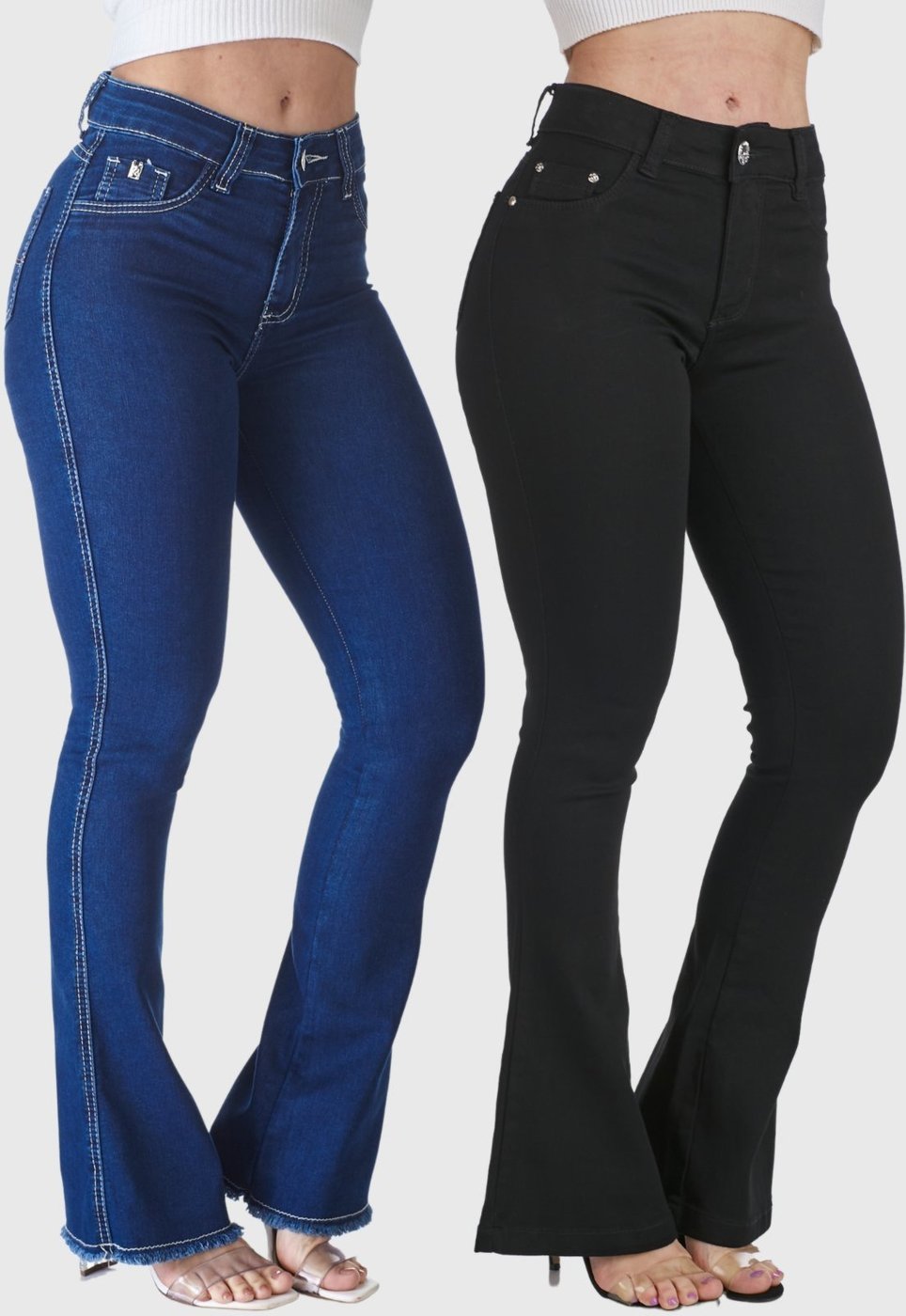 Kit 2 Calças Flare Jeans HNO Jeans Petit Flare Azul Marinho e Preta