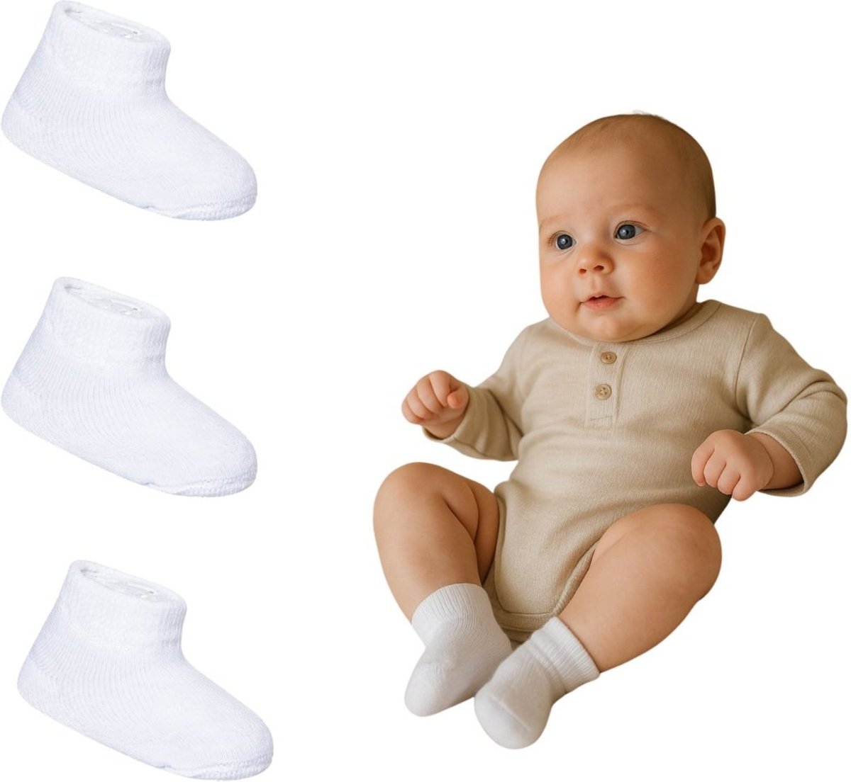 Infantil - Kit 3 Pares Meia Atoalhada Recém-Nascido Branca