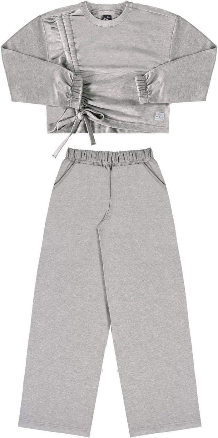 Infantil - Conjunto Blusão e Calça Wide Leg em Moletom Juvenil Gloss