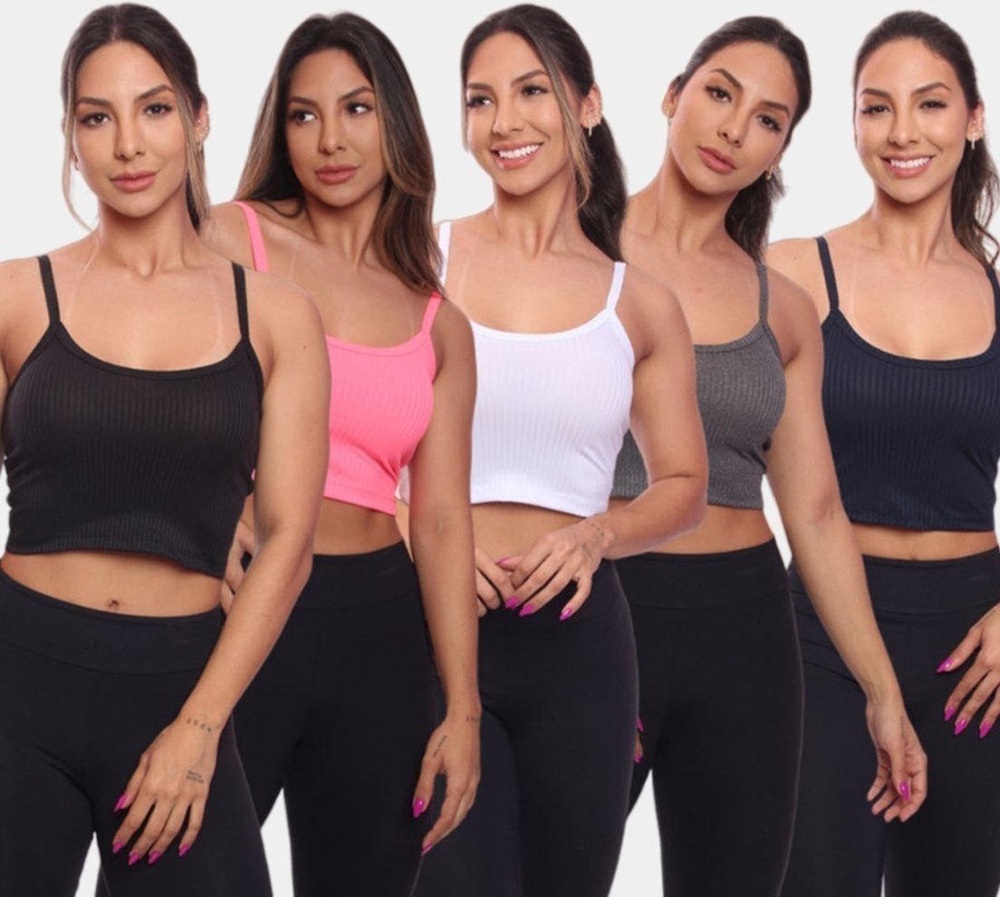 Imagem principal Kit 5 Top Cropped Alcinha Canelado Feminino Lisa Blusa Blusinha Básica Colorido ADRIBEN multicolorido ADRIBEN multicolorido