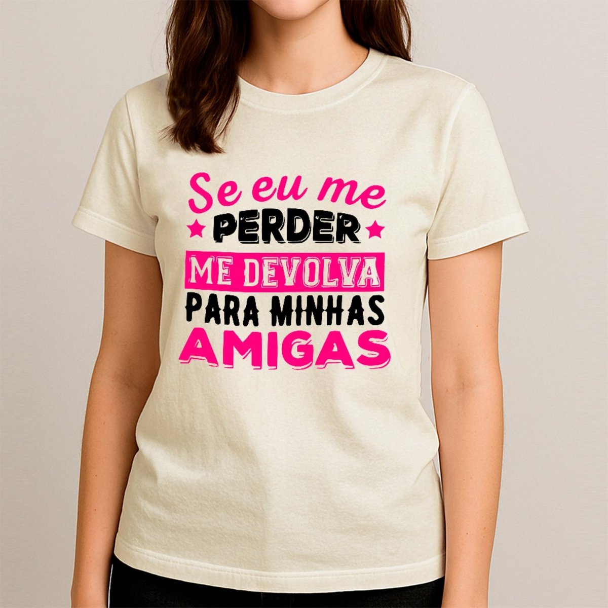Imagem principal Camiseta Ousy Básica Frase Se Eu Me Perder Carnaval Amigas Bloquinho Feminina Off White off-white white ousy off-white white