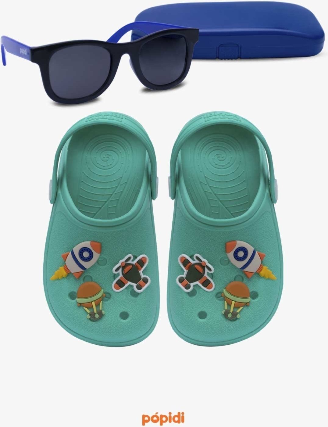 Imagem principal Infantil - Kit Babuche Aereo Pópidi com Óculos de Sol Azul Com Capinha verde Pópidí verde