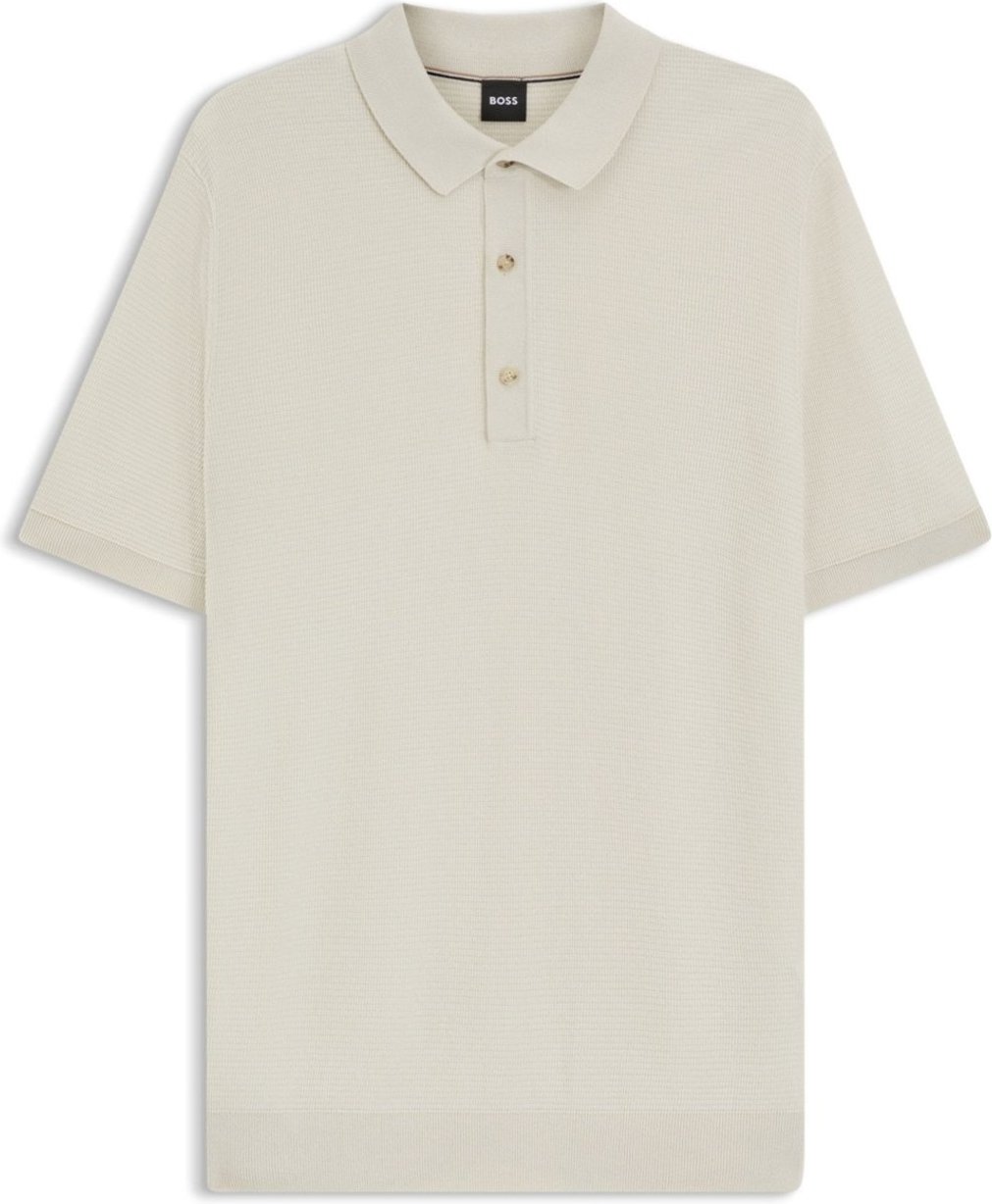 Imagem principal Polo Em Malha De Ajuste Regular Misturado Com Algodão Boss branco Boss branco