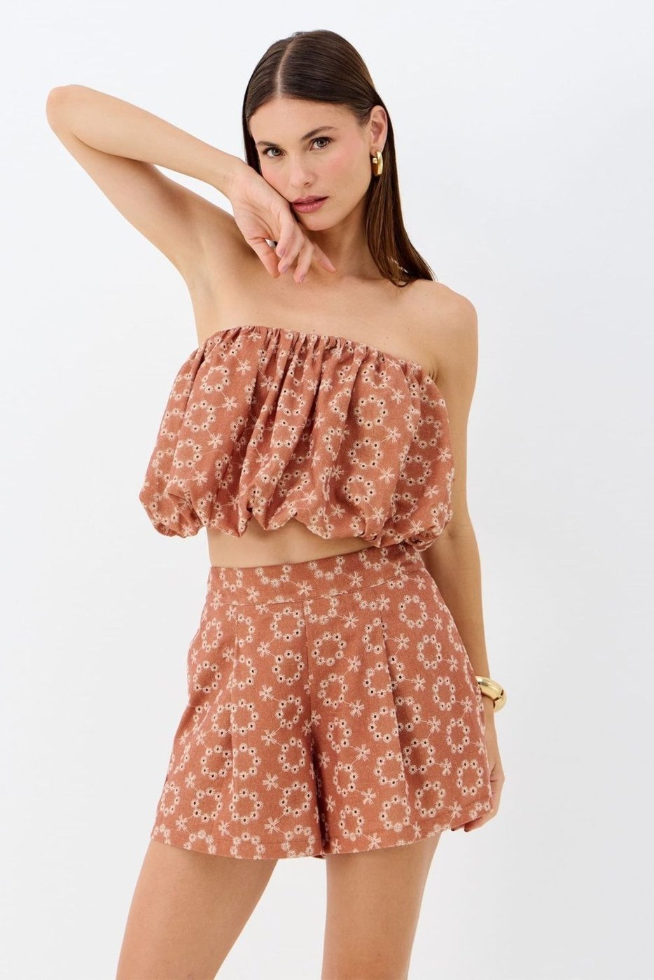 Imagem principal Blusa Cropped Ombro a Ombro Bordada ACT FEMININO caramelo ACT FEMININO caramelo