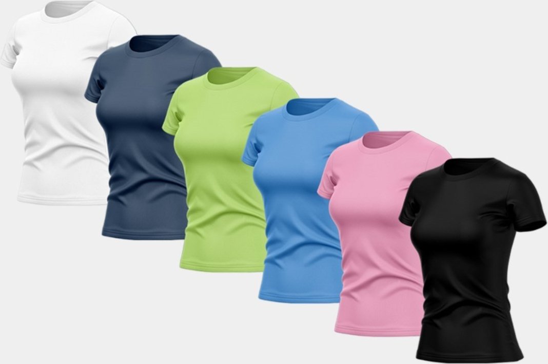 Imagem principal Kit 6 Camisetas Manga Curta Feminina Dry Básica Lisa Proteção Solar UV Térmica Blusa Academia Esporte Camisa Colorido ADRIBEN multicolorido ADRIBEN multicolorido
