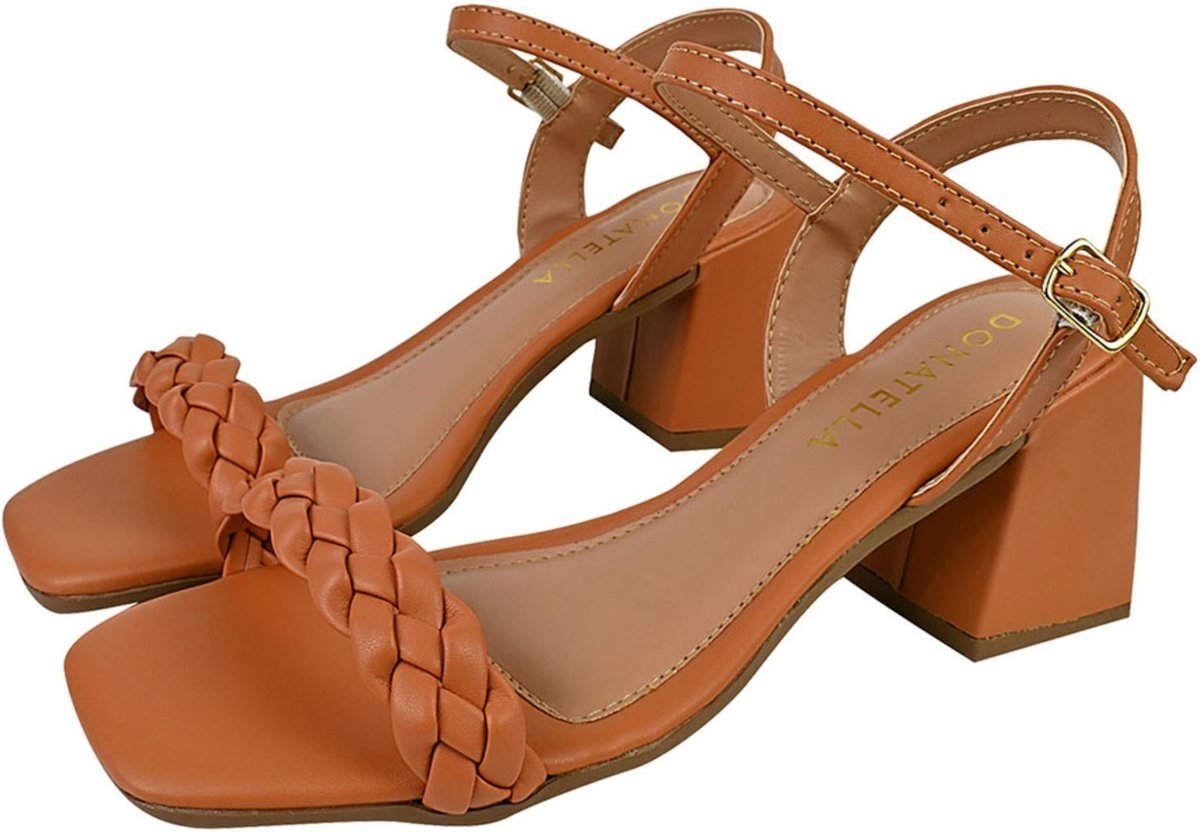 Sandália Feminina CM Calçados Bico Quadrado Salto Alto Casual Trança Confort Santorine