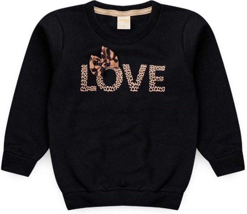 Imagem principal Infantil - Blusão Inverno Menina em Moletom Love Oncinha com Laço Molekada preto Molekada preto