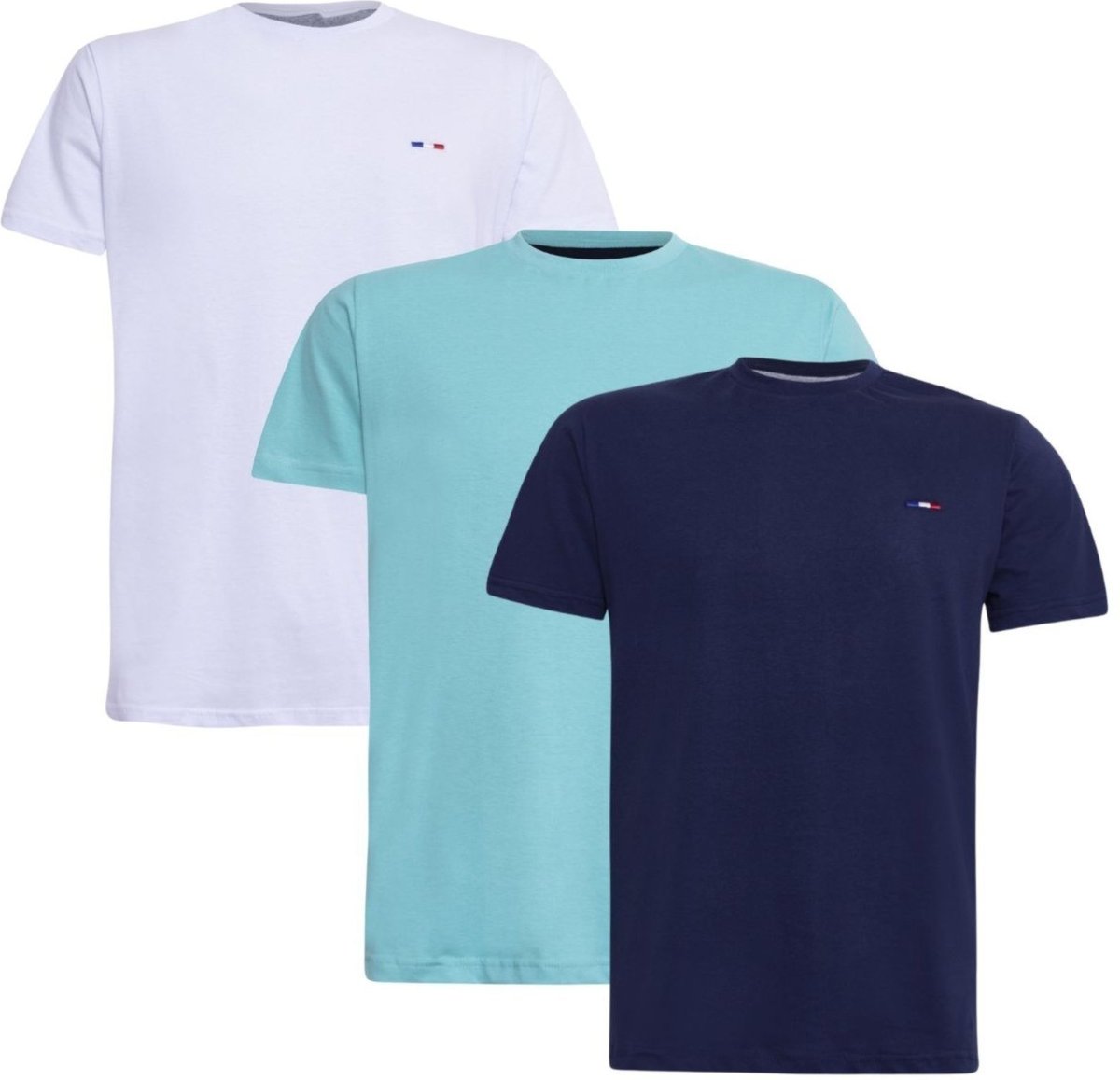 Imagem principal Kit 3 Peças Camisetas FMF Básicas Masculina em Algodão Premium no Estilo Tommy Bordado França Marinho Branco B azul marinho FMF azul marinho