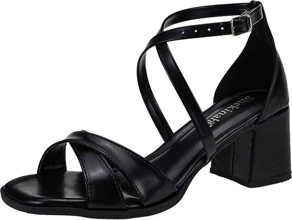 Imagem principal Sandália Feminina Salto Bloco Quadrado Shekinah Tiras Cruzadas Super Leve Confortável Moderna Festa preto Shekinah preto