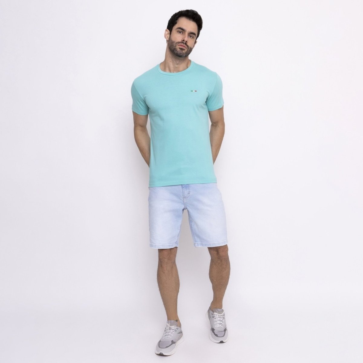 Imagem principal Camiseta Masculina Básica FMF com Bordado no Estilo Tommy Algodão Premium Itália água preto FMF preto