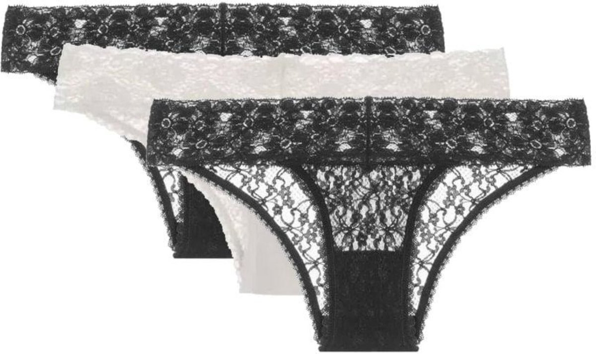 Imagem principal Kit 3 Calcinhas Biquíni Sweet Lace Branco/Preto Loungerie incolor Loungerie incolor
