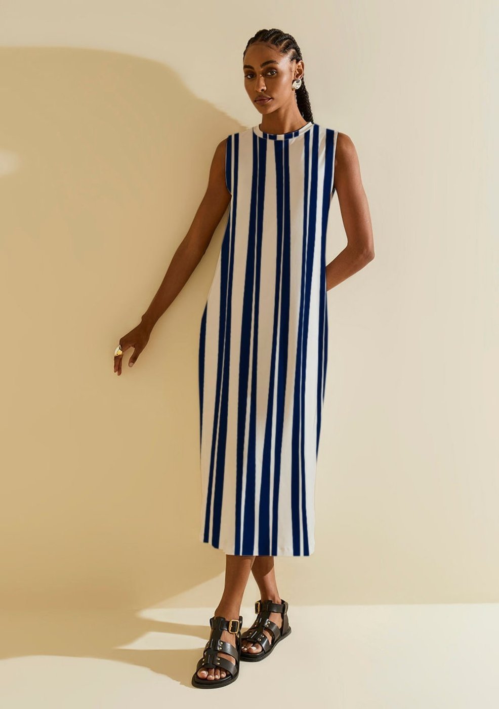 Imagem principal Vestido Morena Rosa Solto Decote Careca Sem Manga Midi Bege bege rosa Morena Rosa bege rosa