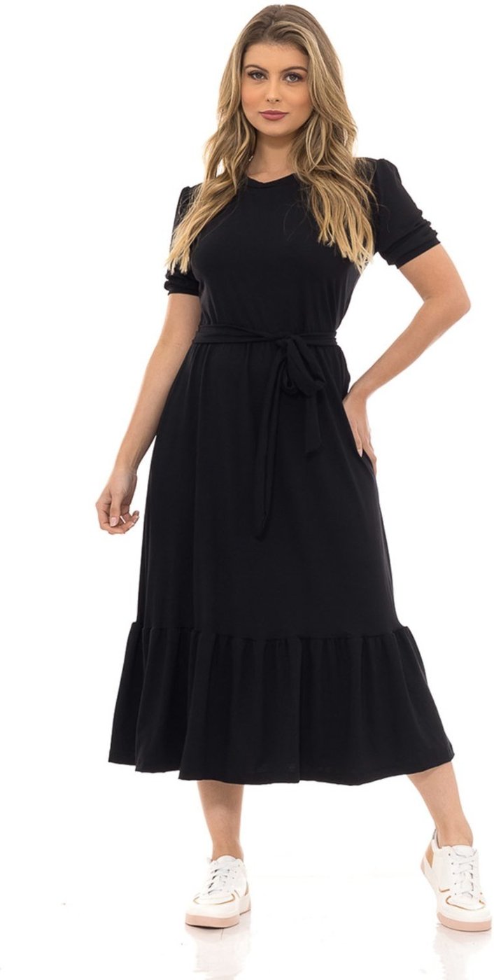 Vestido Faixa Babado Liso