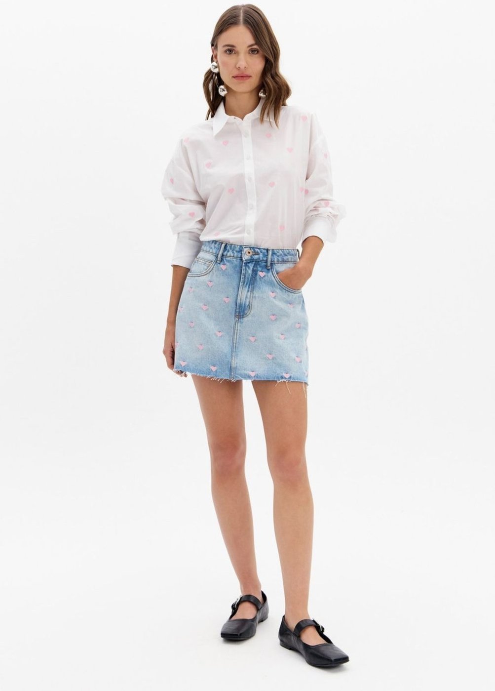 Saia Jeans Curta Com Corações