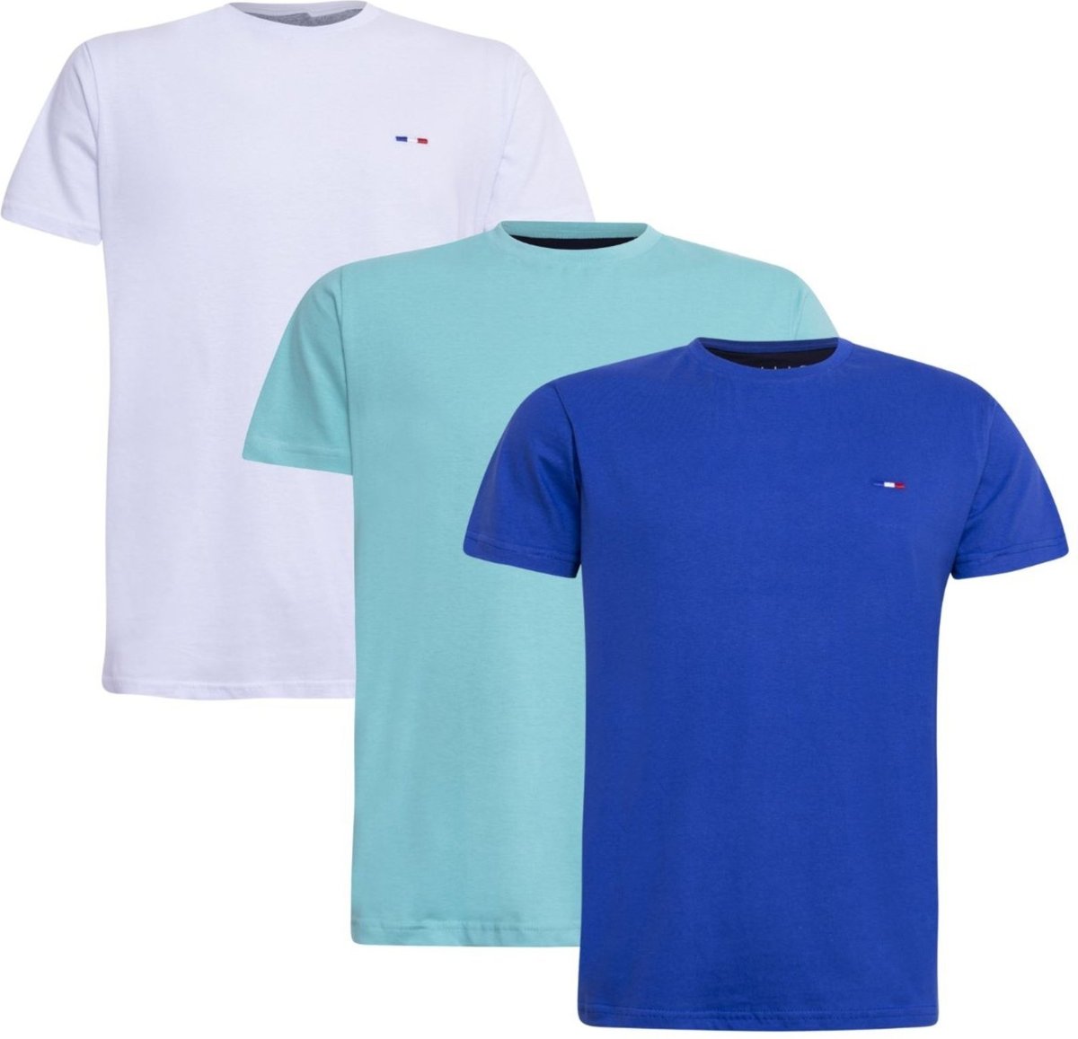 Imagem principal Kit 3 Peças Camisetas Básicas Masculina FMF em Algodão Premium no Estilo Tommy Bordado França Branco royal FMF royal