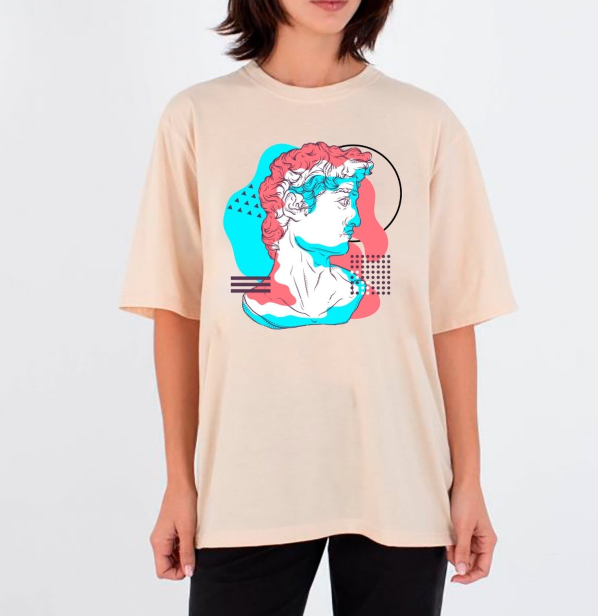 Imagem principal Camiseta Ousy Unissex Estátua Clássica Pop-Art Visual Impactante Streetwear Streetwear Oversized Off White off-white white ousy off-white white