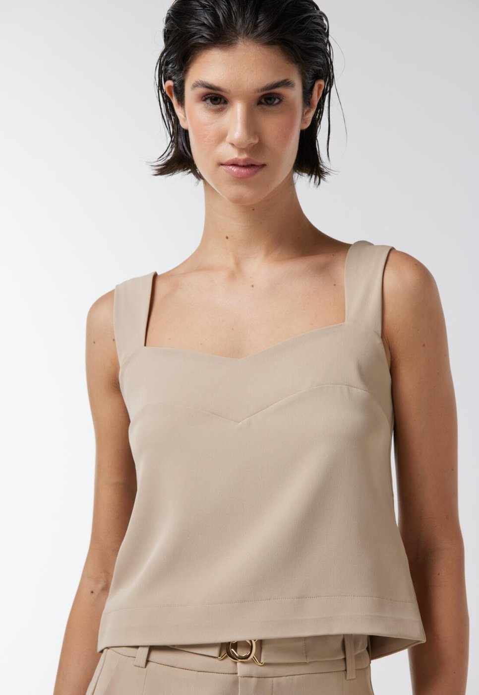 Imagem principal Cropped Alongado Traymon Decote Princesa Kaki Claro bege kaki Traymon bege kaki