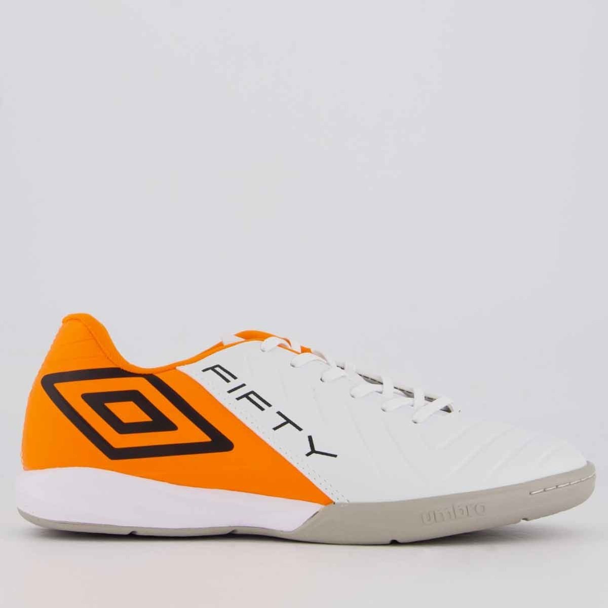 Chuteira Umbro Fifty VI Futsal Branca e Laranja