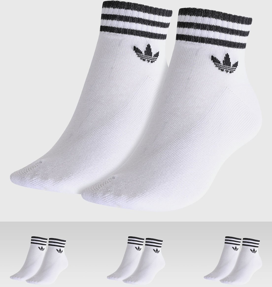 Kit 3pçs Meia adidas Originals Cano édio Trefoil Branca