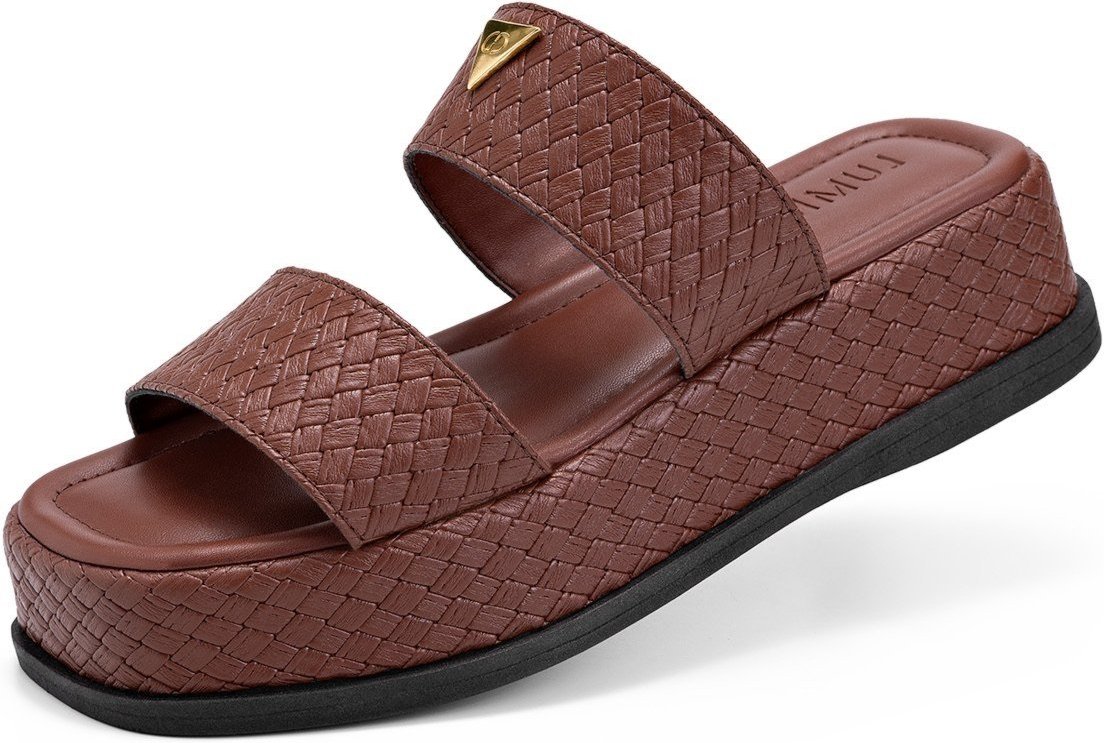 Imagem principal Sandália Feminina Lumiss Tamanco Flatform Juta Bico Quadrado Tressê Enfeite Metalizado marrom LUMISS marrom