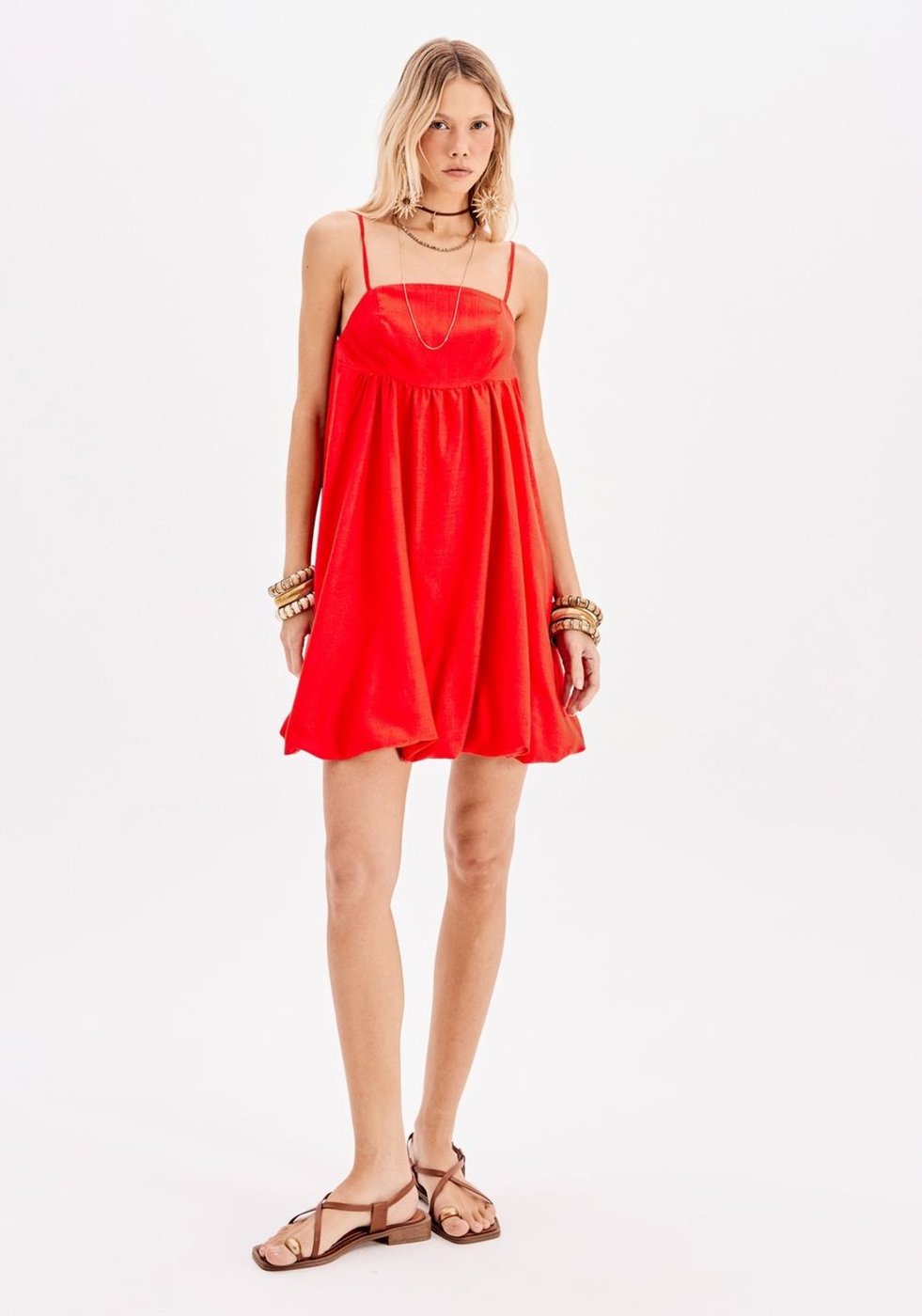 Vestido Curto Balonê Com Linho