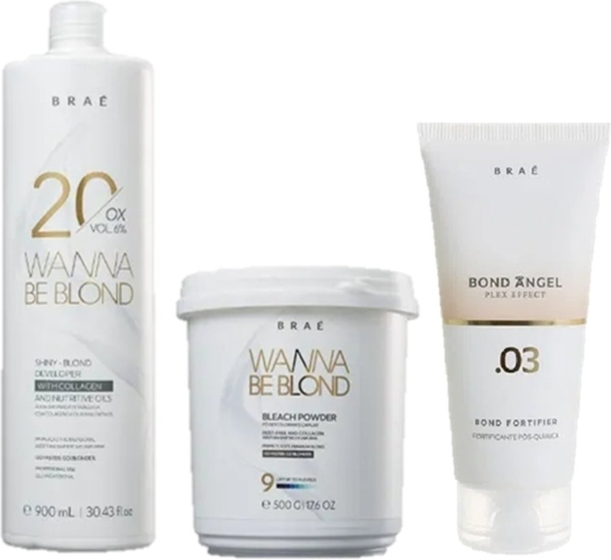 Imagem principal BRAÉ Wanna Be Blond 6% Água Oxigenada 20 Volumes 900ml Pó Descolorante 500g e Plex Efect Passo 3 100ml multicolorido BRAÉ multicolorido