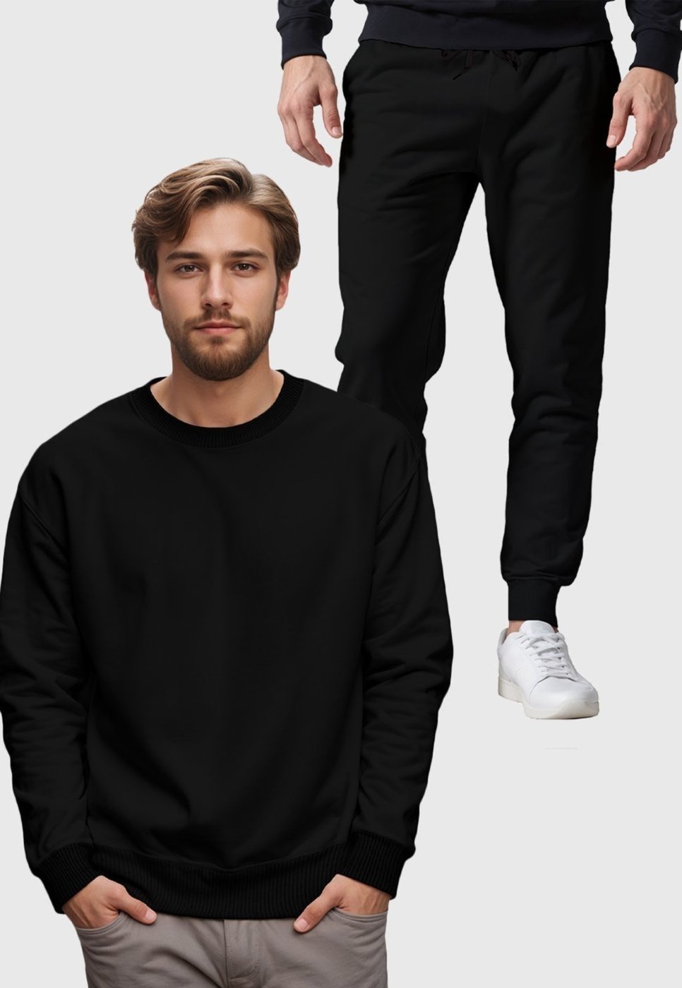 Imagem principal Conjunto Moletom Liso Gola Redonda e Calça Masculina Benellys preto Benellys preto