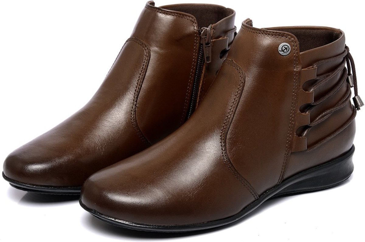 Imagem principal Bota Feminina Coturno em Couro Legítimo Cano Curto com Ziper Confortável Direto da Fábrica, PROMOÇÁO! Mister Couros marrom Mister Couros marrom