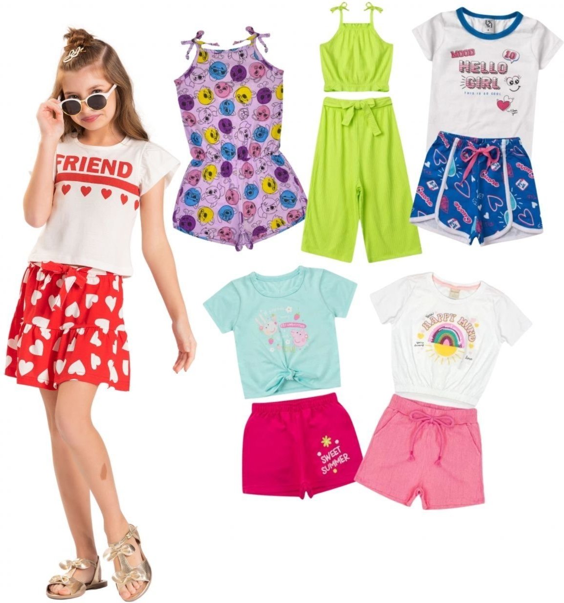 Imagem principal Infantil - Kit Sortido Platinum 10 Peças de Roupas Infantis Feminina Verão - 5 Camisetas + 5 Bermudas PLATINUM KIDS multicolorido PLATINUM KIDS multicolorido