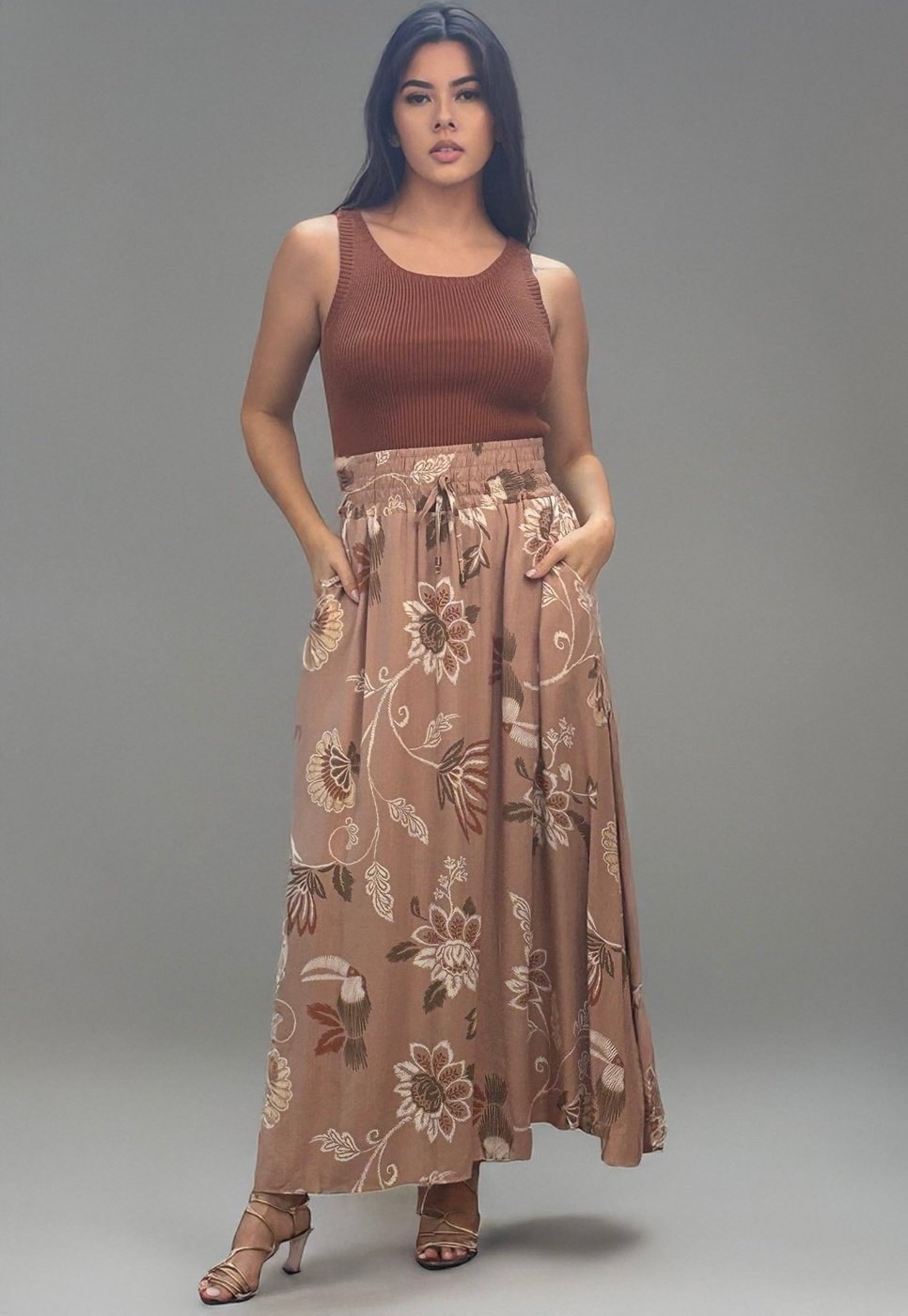 Saia Longa Cabanafree Estampa Marrom