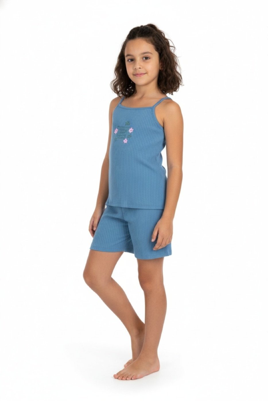 Infantil - Conjunto em Ribana Canelada Menina com Regata e Short Guloseima