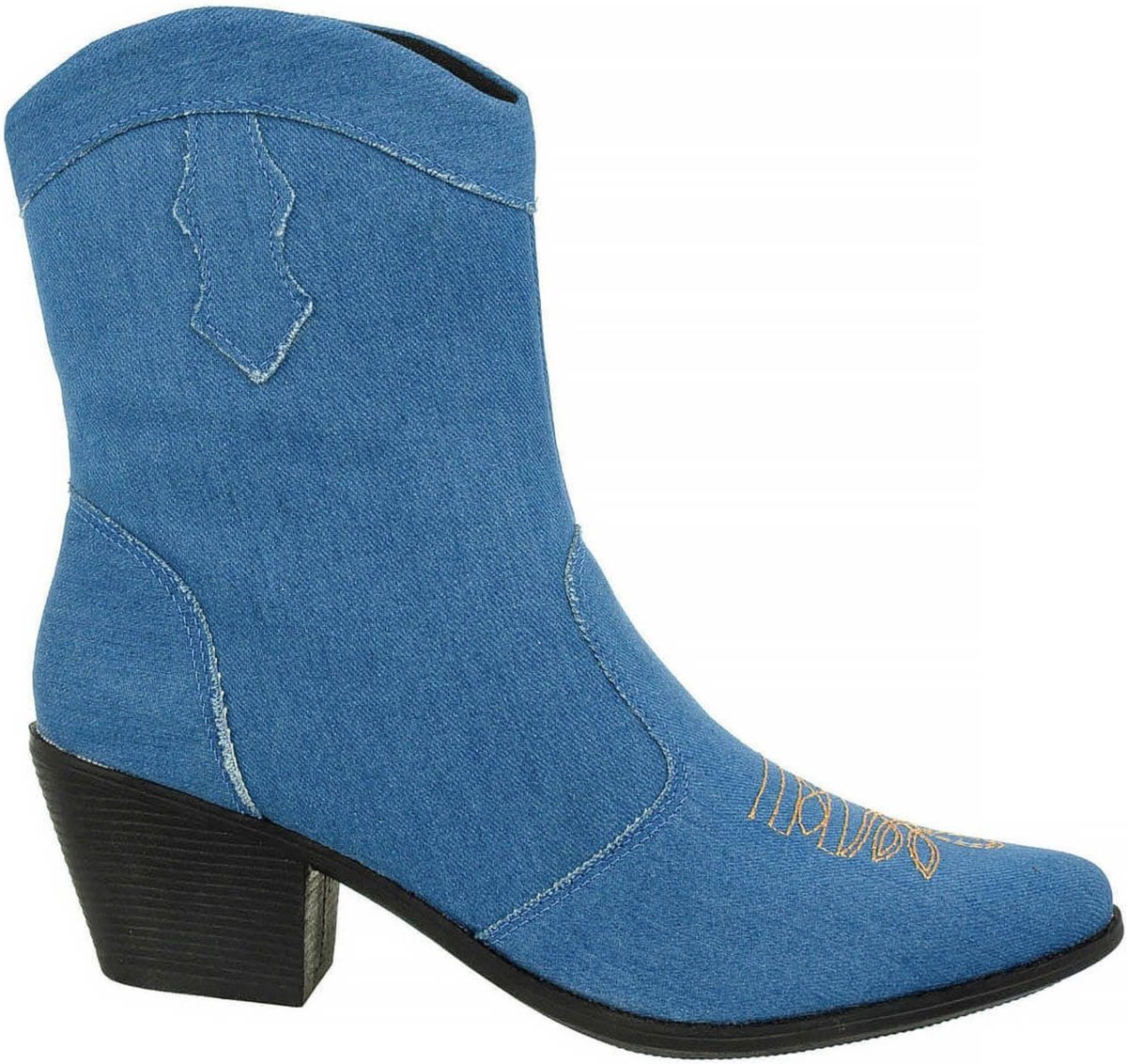 Imagem principal Bota Texana Feminina Cano Curto Salto Baixo Grosso Confortável Via Angel 6901. Claro jeans VIA ANGEL jeans