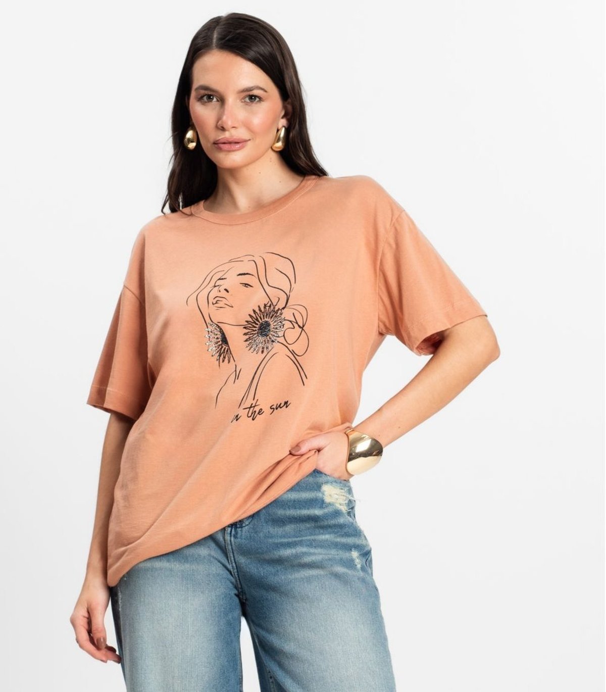 Imagem principal Blusa Feminina Manga Curta em Meia Malha Rovitex marrom Rovitex marrom