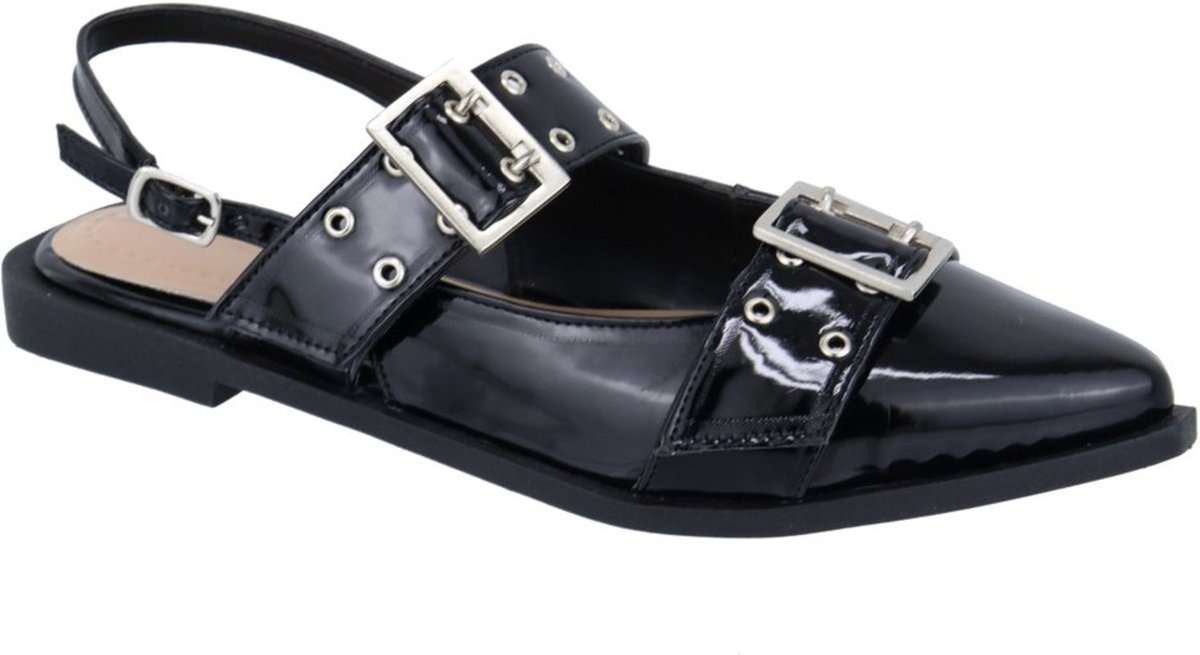 Imagem principal Sapatilha Slingback Rasteira Feminina Bico Fino 184201 Verniz Flor da Pele preto Flor da Pele preto