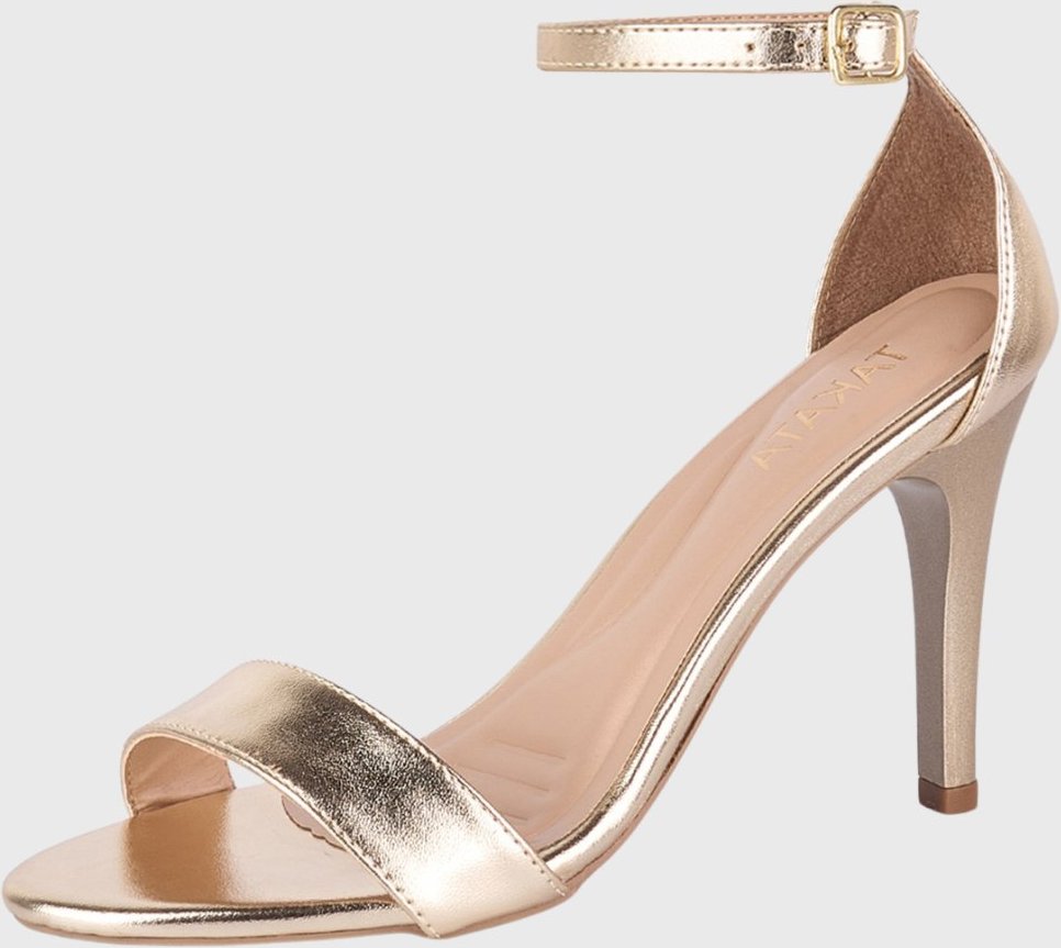 Sandália Feminina Takata Salto Baixo Fino Alto Lisa Tiras Clássica Dourada