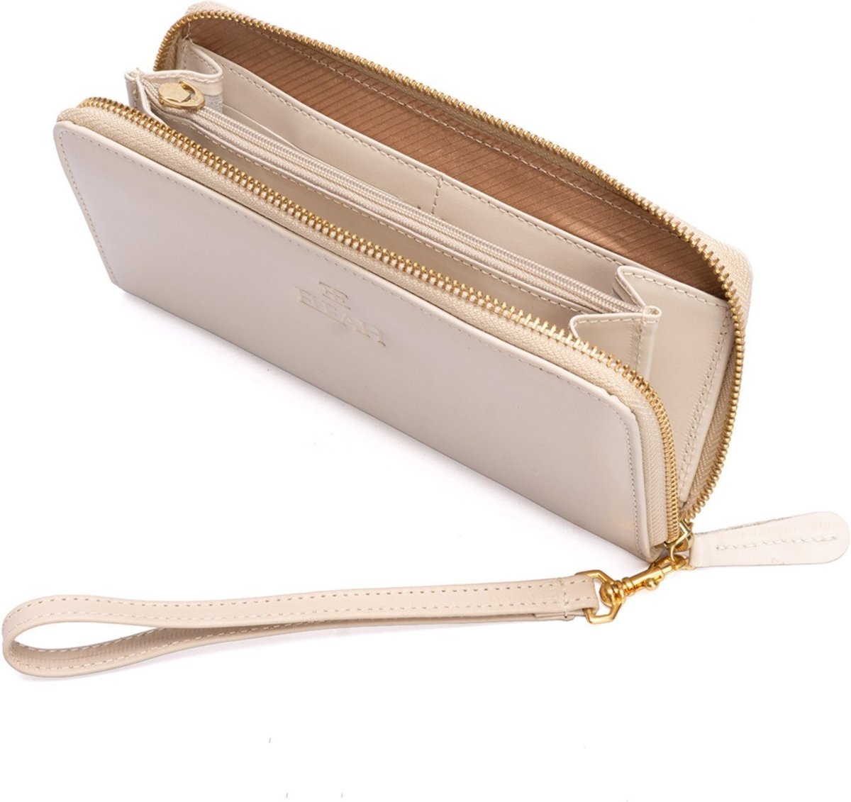 Carteira ou bolsa de mão feminina em couro na cor marfim