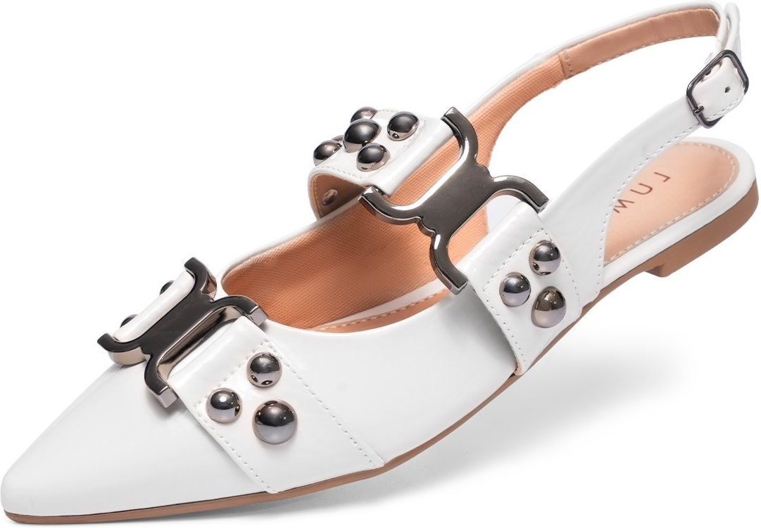 Imagem principal Sapatilha Slingback Feminina Lumiss Confortável Fivela Rasteira Bico Fino Verniz Off White off-white white LUMISS off-white white