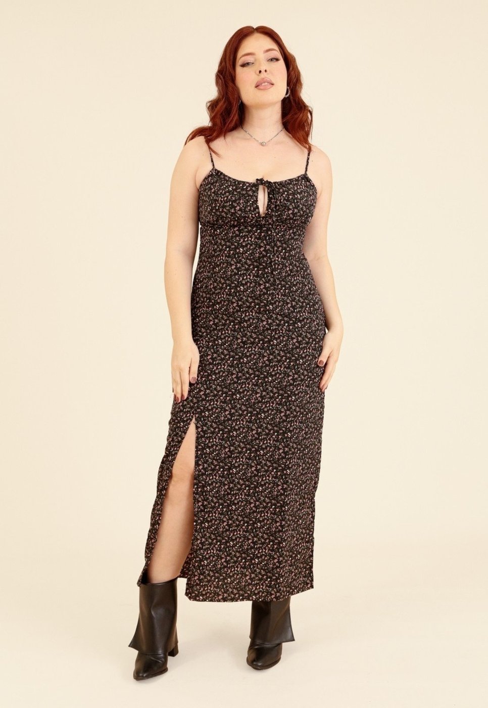 Vestido Pop Me New Midi Crepe Alça Com Estampa Liberty