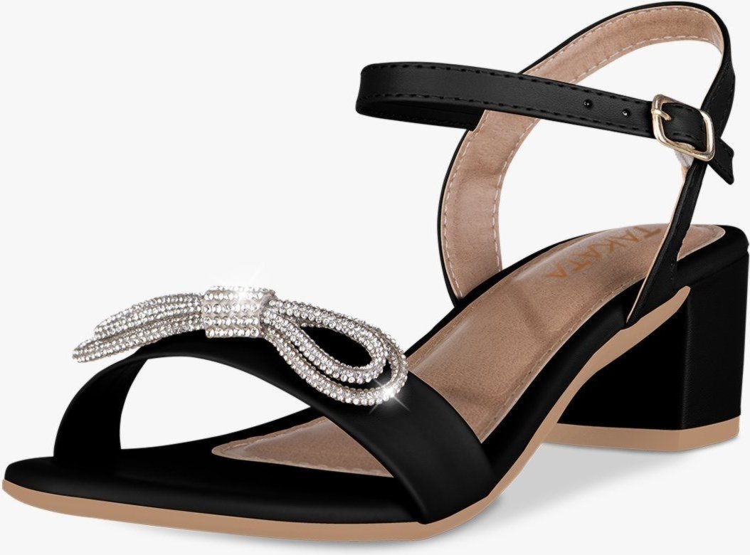 Sandália Feminina Salto Baixo Bloco Casual Confortável Laço Brilho Strass