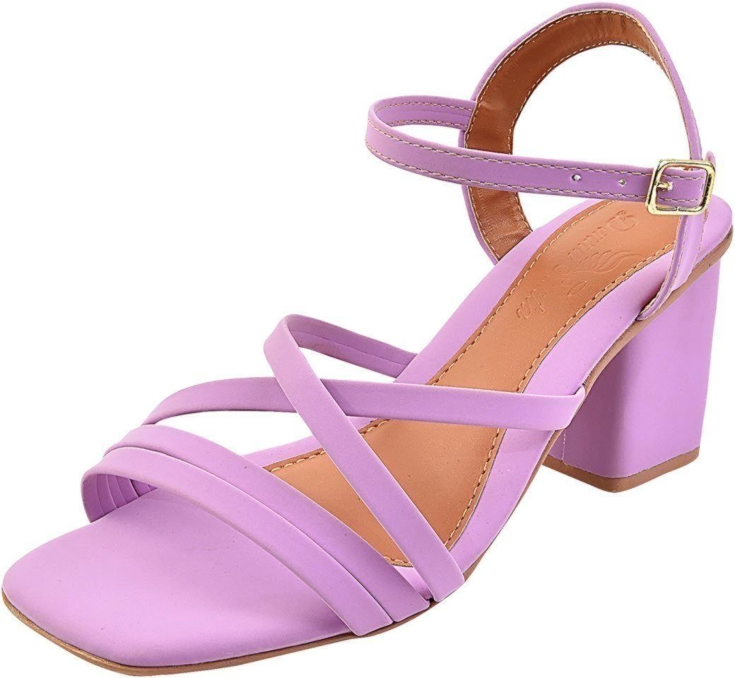 Sandália Salto Bloco Quadrado Donna Santa Tiras Finas Cruzadas Lilás