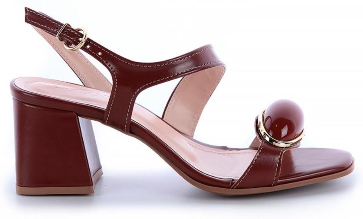 Sandália Salto Damannu Shoes Aplicação Adele Whisky
