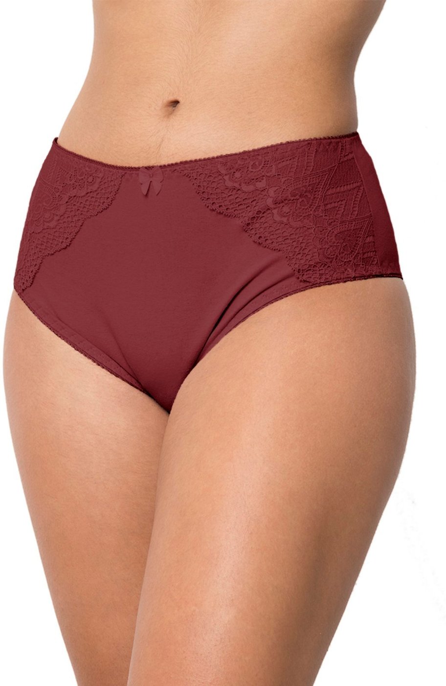 Imagem principal Calcinha de Cotton Algodão Gabi Lingerie Cintura Alta Conforto Moda Íntima Detalhes em Renda Rubro bordô Gabi Lingerie bordô