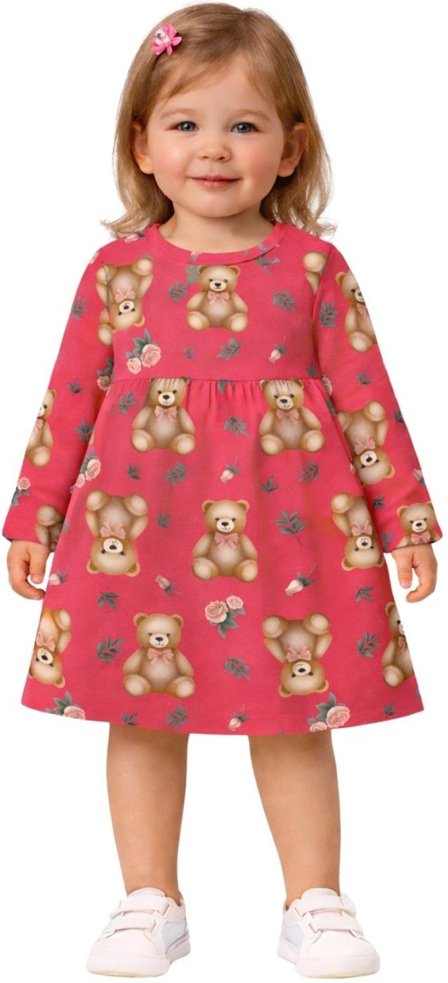 Infantil - Vestido Manga Longa Kyly Ursinhos Carmim