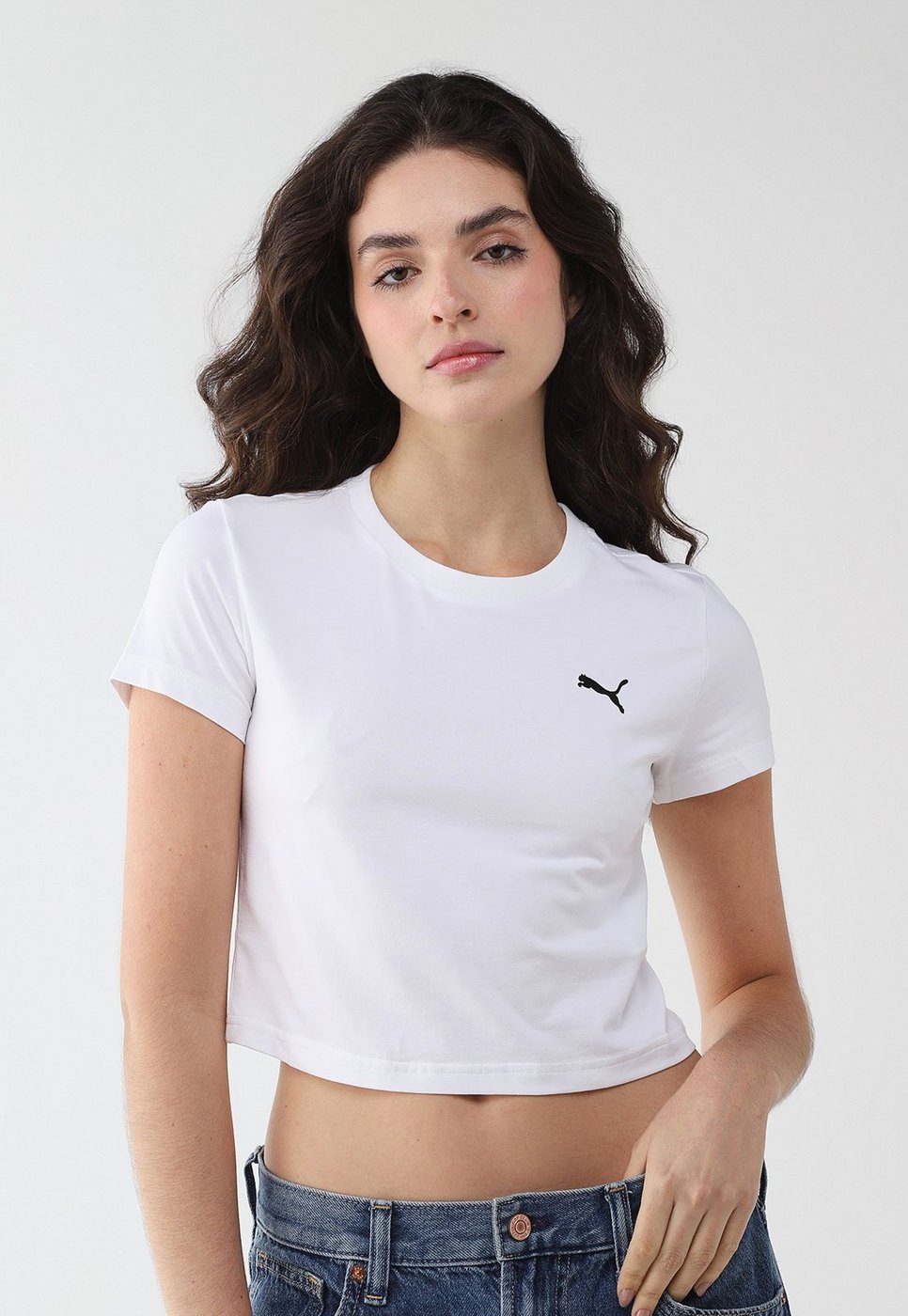 Imagem principal Camiseta Feminina Puma Wardrobe Ess Baby Cropped Branca branco Puma branco