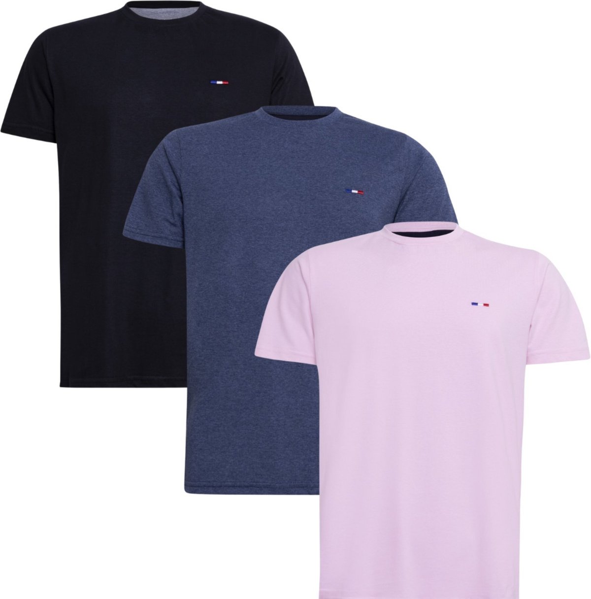 Imagem principal Kit 3 Peças Camisetas Básicas Masculina FMF em Algodão Premium no Estilo Tommy Bordado França Preto M Mescla rosa FMF rosa