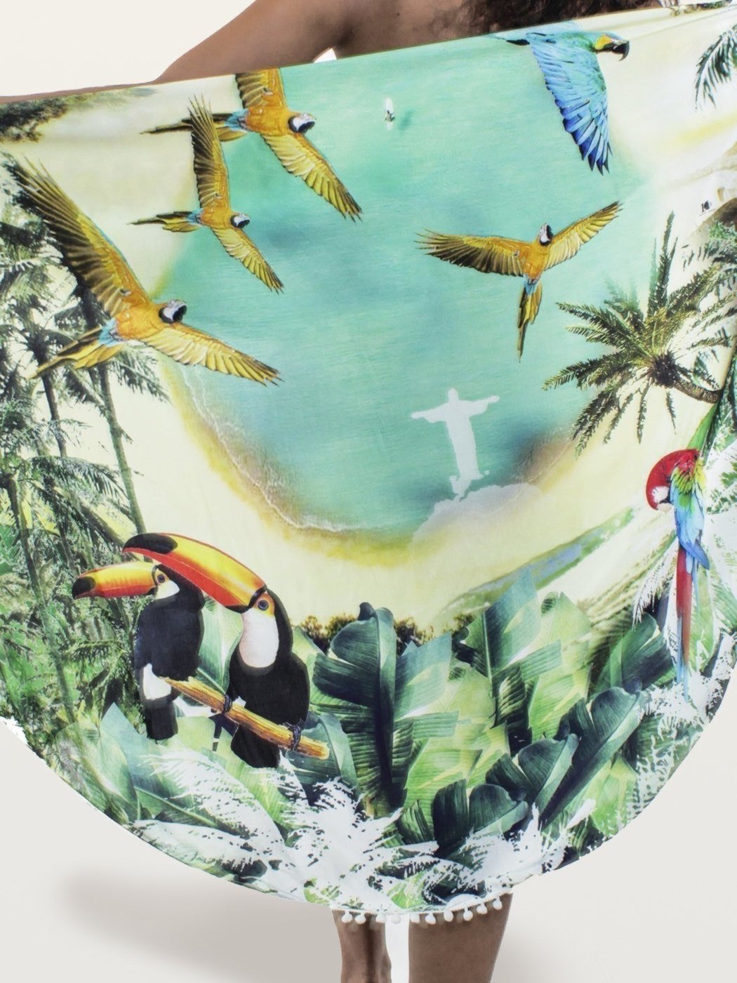 Imagem principal Canga REDONDA Pareô POMPOM Viscose Estampada EXCLUSIVA Bandeira Brasil 101 Resort Wear amarelo/verde 101 Resort Wear amarelo/verde